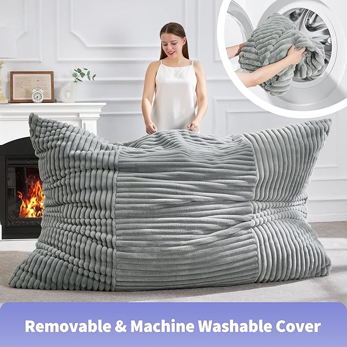 Hobestluk 3 in 1 Bean Bag Chair Giant Bean Bag Chairs Convertible Bean Bag Floor Cushion with Machine Washable Cover, Beanbag Chairs for Adult (Turquoise Grey)