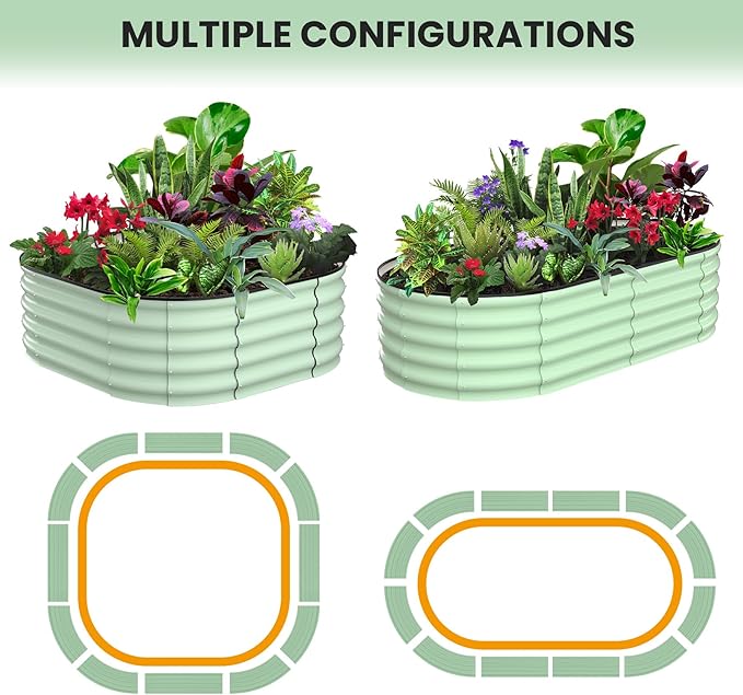 2 Pcs 6x3x2ft Oval Raised Garden Bed, Galvanized Raised Beds,Open-Ended Base Metal Raised Planter Beds,Garden Bed Outdoor,Planter Raised Boxes for Vegetables, Flowers,Tool-Free Asse,Green