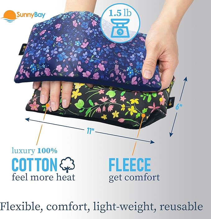 SunnyBay Small Microwave Heating Pad, Microwavable Versatile Cold/Heated Neck and Shoulder Wrap for Back Pain and More, Moist Heat Cotton-Fleece Pad, 6x11 Inches, Lilac and Green Flowers, Pack of 2