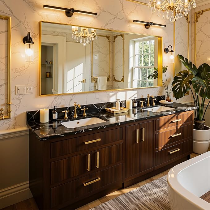 55"x36" Gold Framed Bathroom Mirror, Large Rectangular Vanity Mirror, Aluminum Metal Frame, Wall Farmhouse Modern Wall-Mounted Mirrors for Bathroom, Bedroom, Living Room, Over Sink