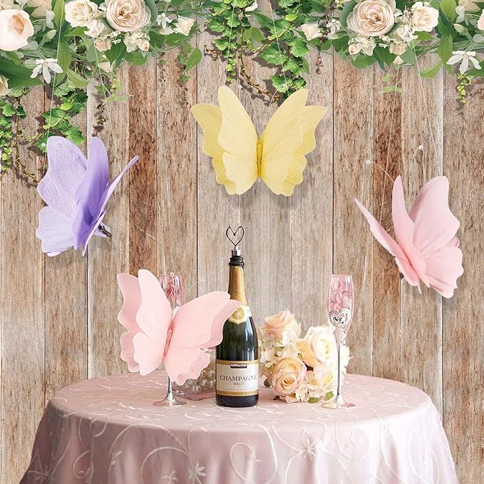 SUNBEAUTY Butterfly Party Decorations Hanging Butterfly Decorations 6Pcs Crepe Paper Garden 3D Butterflies Decor Pastel Paper Butterflies Decoration for Wedding Baby Shower Birthday Party Room Decor