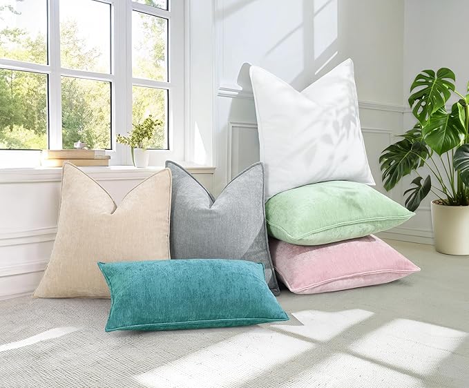 decorUhome Couch Throw Pillow Covers 12x20 Set of 2, Decorative Soft Euro Neutral Chenille Lumbar Pillow Covers with Elegant Design for Sofa Bed Living Room Home Decor, Teal