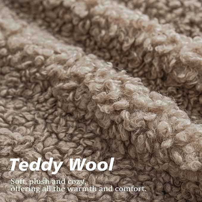 Foindtower Set of 2 Curly Teddy Wool Pillow Covers Decorative Boucle Textured Lumbar Throw Pillow Faux Fur Pillowcases Sheepskin Cushion Case for Sofa Bedroom Car 12"x20" Khaki