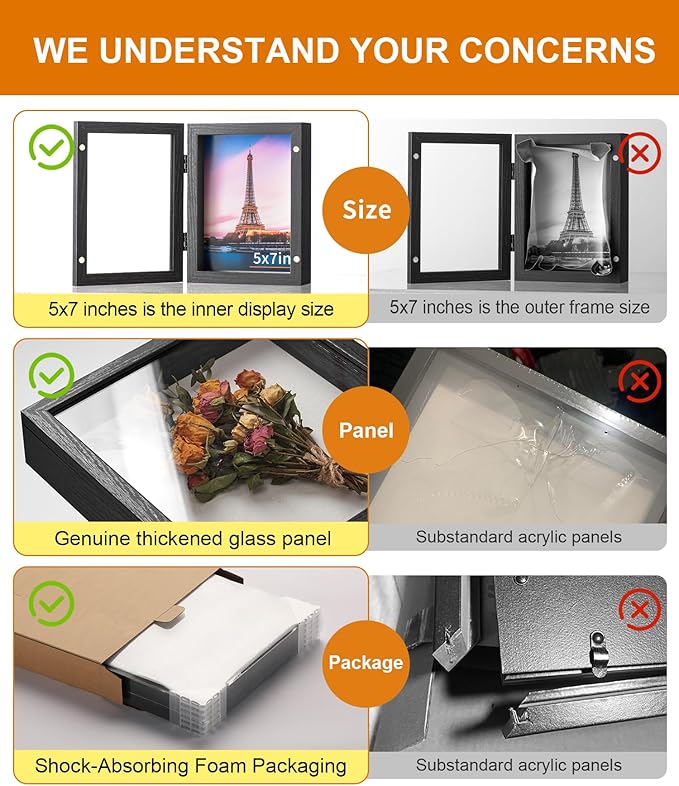 5x7 Deep Shadow Box Picture Frame Display Case with Linen Back and Stand,Real Glass Small Mini Black Shadow Memory Box Frame 5x7 for Insect Display Pet Photo Memorial Flower Art Craft Gift