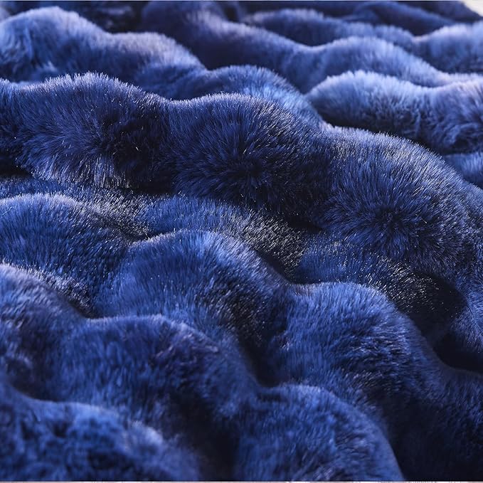 BENVWE Fluffy Faux Fur Throw Blanket for Couch, Soft Plush Thick Cozy Fuzzy Luxury Minky Bubble Blanket for Home Living Room Decor Gift for Women, Tie-dye Blue, 63" x 80", 1100GSM
