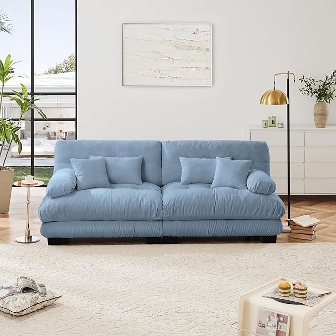 Modular Sectional Sofa, Comfy Cloud Couch Oversized Loveseat, Sectional Couches for Living Room, Modern Chenille Couch for Bedroom, Sleeper Deep Seat Sofa with Throw Pillows, Blue