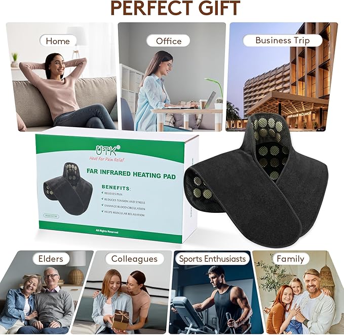 UTK Far Infrared Heating Pads for Neck and Shoulders and Back, Hot to 159℉, Gift for Women, FSA-HSA Eligible Neck and Shoulder Heating Pad with 84 Natural Jade, 24 Timers & Auto Shut Off (23 * 18'')