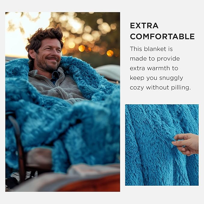 Bedsure GentleSoft Fluffy Bright Blue Throw Blanket Gifts for Women, Men, Soft Fleece Cozy Fuzzy Sherpa Plush Warm Minky Thick Faux Fur Throws for Couch, Blue Decor House Blanket Gifts for Her, 50x60
