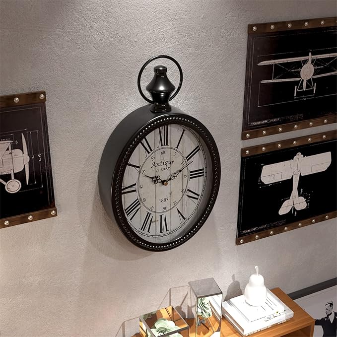 Menterry Small Retro Oval Wall Clock, Antique Old Design, Black Vintage Style, Battery Operated Silent Decor Wall Clocks for Kitchen,Bedroom,Farmhouse,Bathroom (11.2" H x 6.7" W)