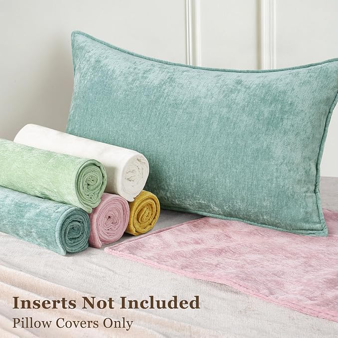 decorUhome Couch Throw Pillow Covers 16x16 Set of 2, Decorative Soft Euro Neutral Chenille Pillow Covers with Elegant Design for Sofa Bed Living Room Home Decor, Aqua Haze