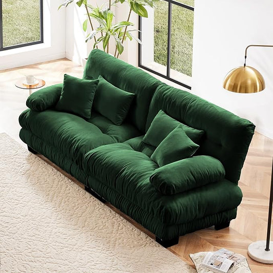 Modular Sectional Sofa, Comfy Cloud Couch Oversized Loveseat, Sectional Couches for Living Room, Modern Chenille Couch for Bedroom, Sleeper Deep Seat Sofa with Throw Pillows, Green