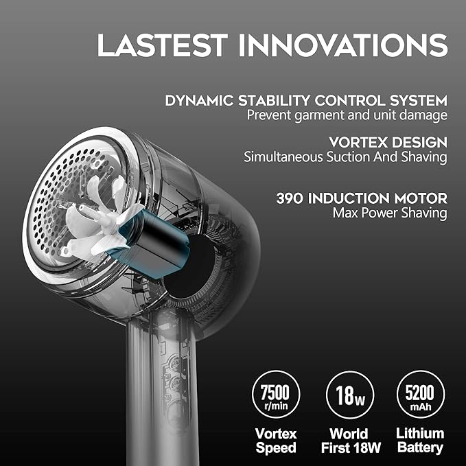 Fabric Shaver Lint Remover Clothes and Furniture - 5 Speeds - Removes Fuzz and Pilling - Bonus Lint Roller - Mugensa Mach5