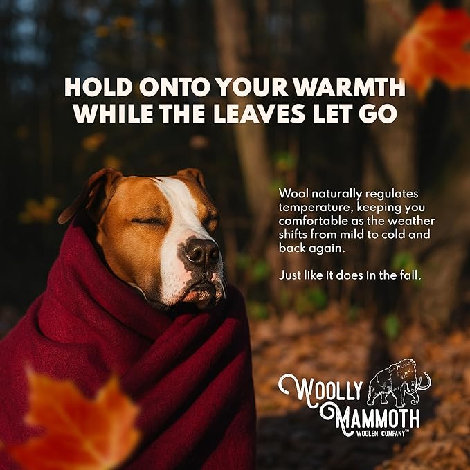 Woolly Mammoth Woolen Company Outdoor Merino Wool Throw Blanket - 66" x 90" Large Burgundy - Camping Essentials Bedroll & Emergency Survival Gear - Heavyweight Thermal & Breathable