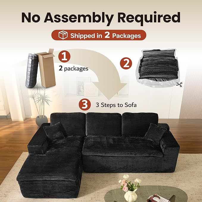 ovios 105” Modular Sectional Sofa with Thicken Seat Cushion, Cloud Couch with Deep Seat, Modern L-Shape Sofas Couches with Chaise,Upholstered Couches for Living Room Bedroom,Black