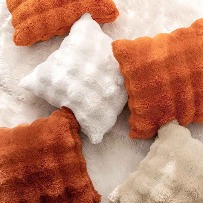MIULEE Pack of 2 Decorative Pillow Covers Fall Thick Soft Plush Faux Fur Lumbar Throw Pillows Luxury Home Decor for Couch Bedroom Living Room Sofa,12x20 Inch Burnt Orange
