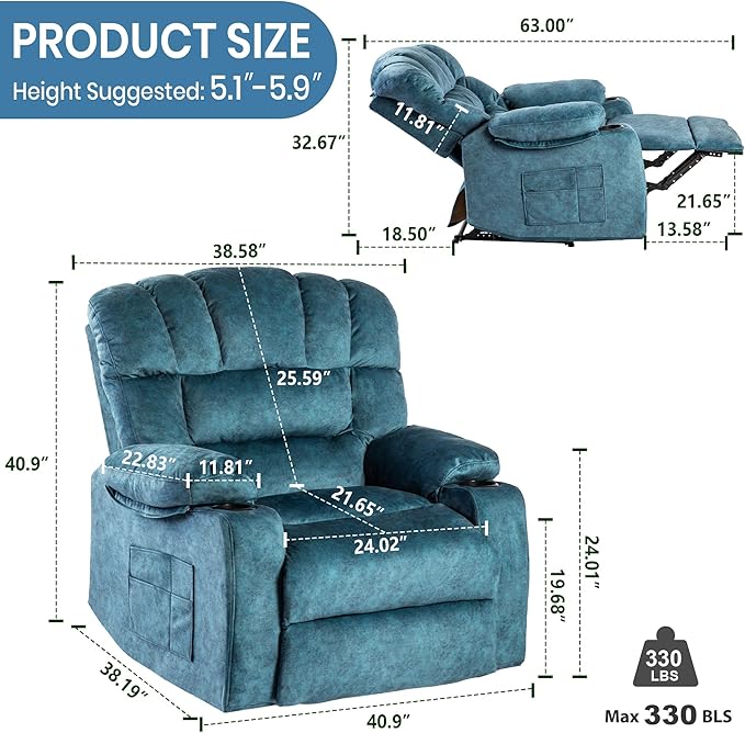Recliner Chair Manual Modern Ergonomic Lounge Single Sofa Seat Living Room Lounge Recliners on Clearance Foam Filling