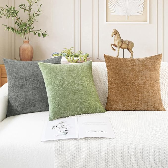 CaliTime Throw Pillow Covers Decorative 12 X 20 Inches Pack of 2 Cozy Chenille Cushion Cases for Couch Sofa Bed Living Room Home Medium Grey