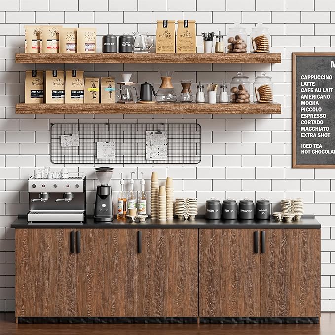 Heimlove Floating Shelves for Wall 48 Inches Long,9.3" Deep Walnut Floating Shelf Set of 2,Wall Mounted Wood Shelves for Bathroom Bedroom Living Room Kitchen Office,Shelf for Books Storage Room Decor