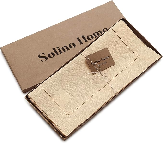 Solino Home Linen Hemstitch Table Runner 48 Inches - 100% Pure Linen Beige Table Runner 14 x 48 Inch Ideal for Dresser and Coffee Tables - Fall, Autumn, Thanksgiving - Classic Hemstitch