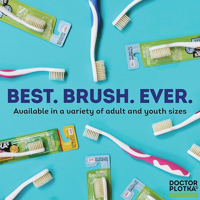 MOUTHWATCHERS Soft Flossing Toothbrushes for Kids, Yellow, Ultra Clean Manual Toothbrush for Sensitive Teeth & Gums, by Dr. Plotka