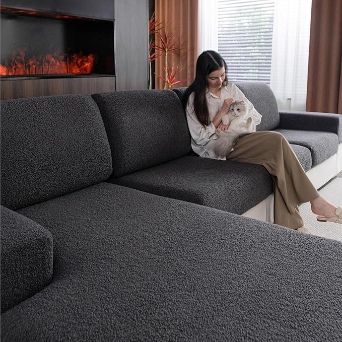 Couch Cushion Covers for Sectional Sofa, Stretch Soft Sofa Slipcovers Washable Wear-Resistant Universal Furniture Protector for Living Room(1 Piece Back Couch Cover, Dark Gray)