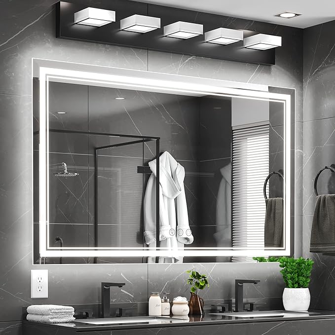 60x36 Inch Led Mirror for Bathroom with Front Light and Backlit, Dimmable Anti Fog Wall Bathroom Mirror with Led Lights, Water Proof, Decor Vanity Mirror