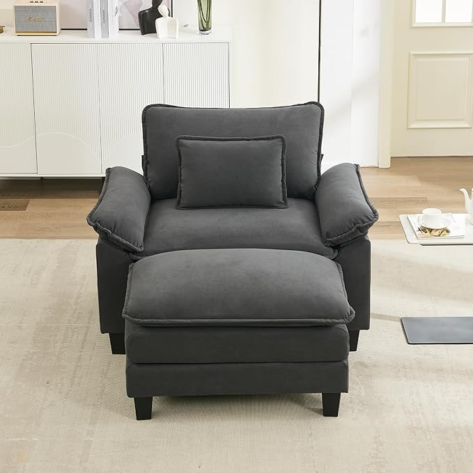 URRED Modular Sectional Sofa Comfy Cloud Couch, Modern Chenille Sofa Sleeper Deep Seat Couches with Ottoman/Pillows for Living Room (Dark Gray, 53''- Ottoman)