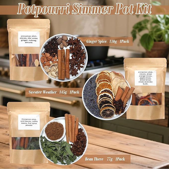 6 Pack Fall Stovetop Potpourri Autumn Simmer Pot Kit Christmas Dried Orange Slices Cinnamon Stick Air Freshener Sachet Ingredients Bowl Filler Decor for Holiday Fragrance Housewarming Gift