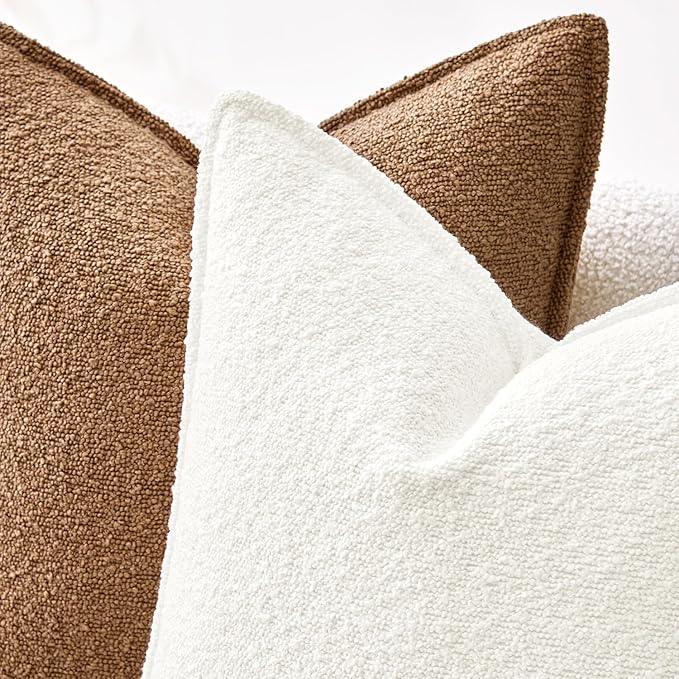 MIULEE Pack of 2 Decorative Textured Boucle Throw Pillow Covers 20x20 Inch Brown Broadside Thick Boho Pillows for Farmhouse Accents Sofa Couch Bedroom Living Room Home Decor