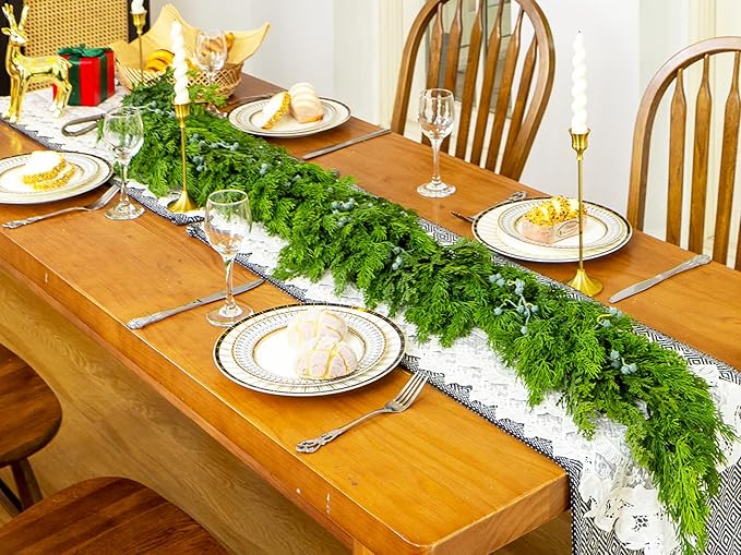 6FT Cedar Garland with Blue Berry Cypress Pine Garland Realistic for Mantle Stairs Fireplace Wall Window Front Door Indoor Outdoor Christmas Decor Xmas Decorations