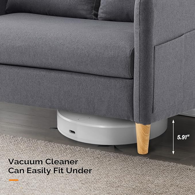 VINGLI 47" Small Couch, Dark Grey Linen Loveseat Sofa Mini Couch Mid Century Modern Decor Love Seat for Small Spaces Living Room, Bedroom, Play Room