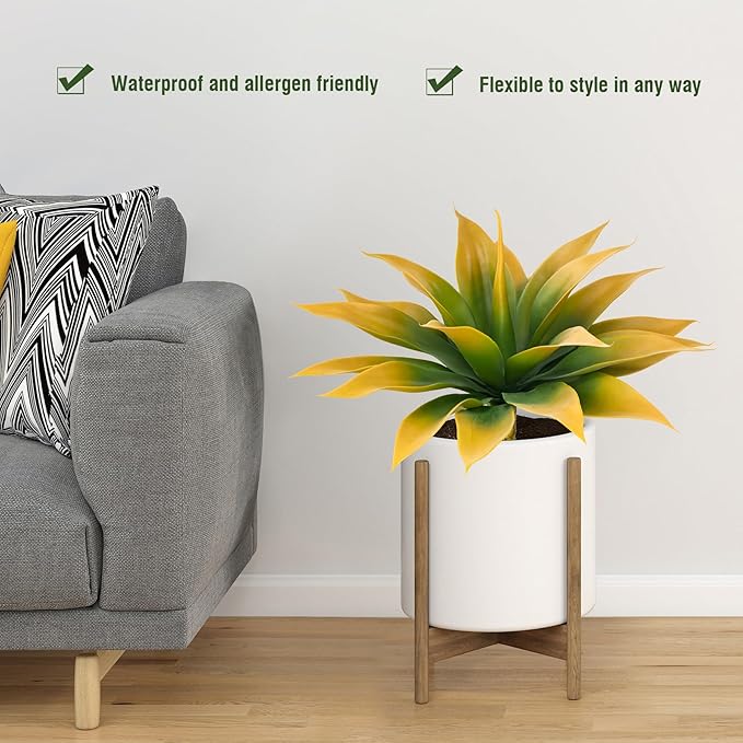 Artificial Agave Plants,Large UV Resistant Fake Agave Planters for Indoor and Outdoor Decorating Tropical Plant Succulents Greenery Indoor Decor (2Pack,18" Yellow)