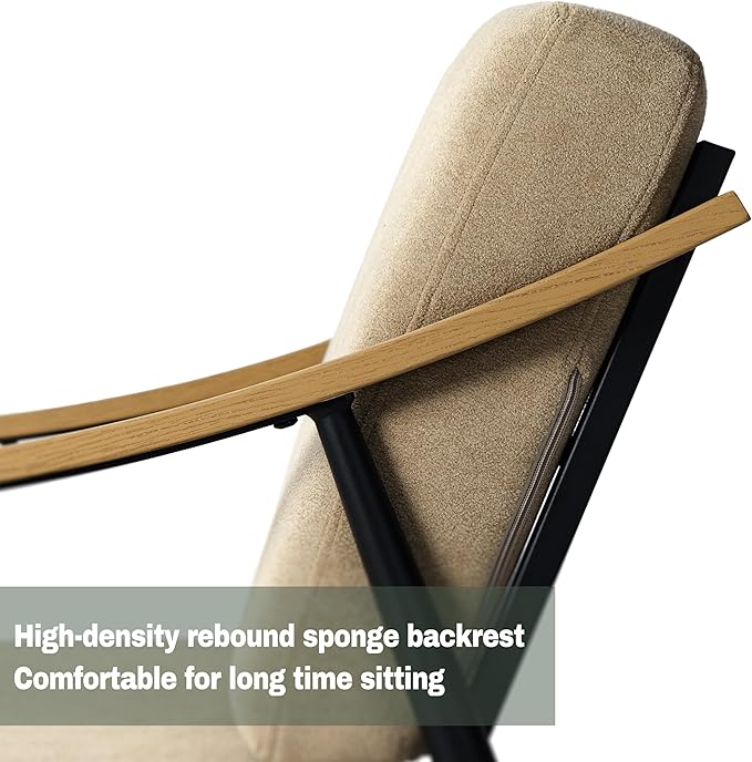 Modern Accent Chairs Set of 2 for Living Room Bedroom Mid Century Arm Chairs Upholstered Office Accent Chairs Comfy Waiting Room Chairs with Metal Frame, Khaki