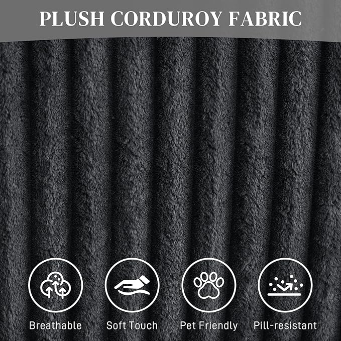 HYJT-H&K Modular Sectional Sofa Cloud Sectional Couch, 107" Comfy Fluffy L Shaped Dark Black Couches for Living Room, Deep Seat Memory Foam Plush Corduroy Boneless Couch Sectionals Left Facing Chaise