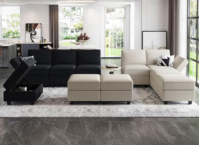 Belffin Modular Sofa Couch with Storage Seats Sectional Sofa Velvet Sofas for Living Room Black