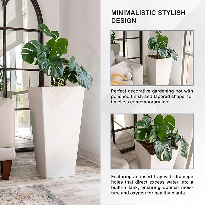 XBrand Modern 28-Inch Square Planter, Modern Tapered Planter Perfect for Indoor & Outdoor, Patio Décor, Set of 2