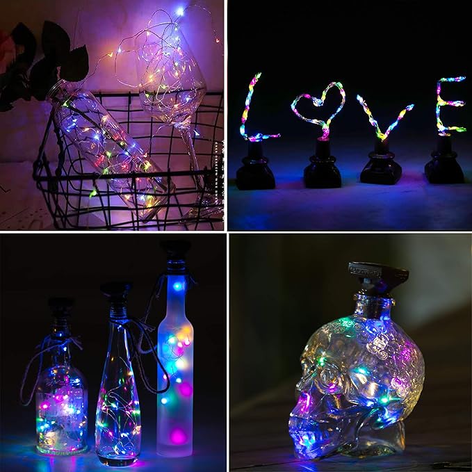 ZNYCYE Upgraded 8 Pack Solar Powered Wine Bottle Lights 20 LED Colored Starry Cork Light Fairy Cork String Craft Lights for Wedding Christmas Outdoor Holiday Garden Decor (Multi Color)