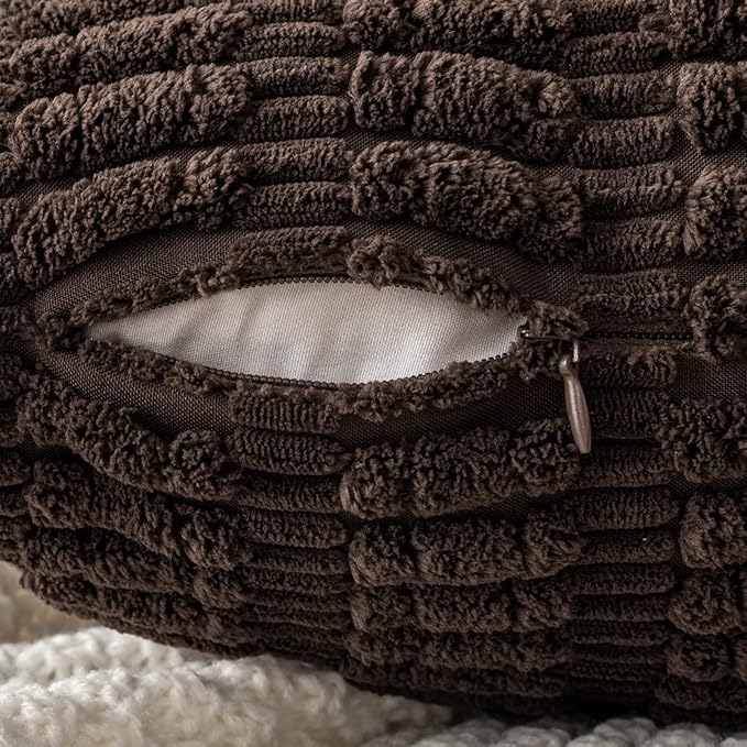 MIULEE Pack of 2 Corduroy Decorative Throw Pillow Covers 16x16 Inch Soft Boho Striped Pillow Covers Modern Farmhouse Home Decor for Sofa Living Room Couch Bed Dark Brown