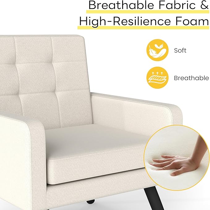 Kromax Mid-Century Modern Accent Chair Set of 2 for Living Room, 496 Lb. Weight Capacity, Dual Armrests, Comfy Extra Large Seat, Timeless Style Perfect for Reading & Relaxing, Beige