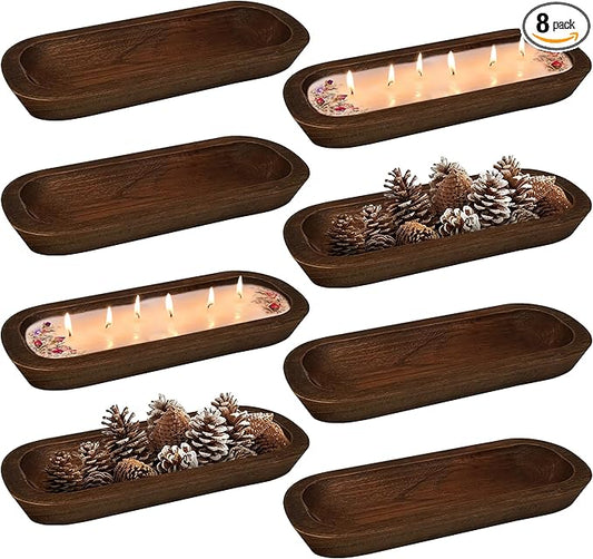 Royxen 8 Pack Dough Bowl for Candle, Wooden Dough Bowls Paulownia, Rustic Bowl Vintage, Bowls for Candle, 14.5 x 5.5 Inch, Brown