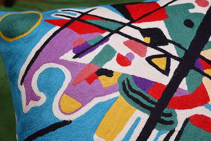 Kandinsky Modern Pillow Cover - Blue Painting | Abstract Throw Pillows | Modern Chair Cushion| Contemporary Accent Pillows | Mid Century Chair Cushions | Handmade Wool Size 18x18
