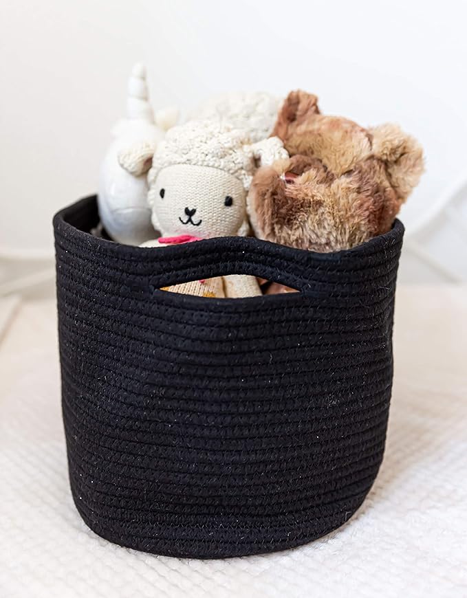 OrganiHaus Black Basket for Storage| Cotton Rope Basket | Woven Baskets for Storage | Towel Baskets for Bathroom | Decorative Rectangular Storage Baskets for Closet | Woven Book Baskets for Organizing