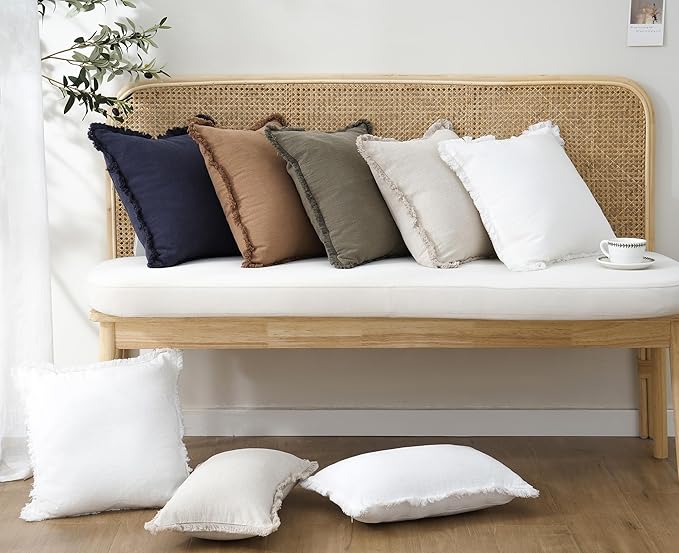 Foindtower Decorative Linen Fringe Throw Pillow Covers Cozy Boho Farmhouse Cushion Cover with Tassels Soft Accent Pillowcase for Chair Sofa Bed Living Room Home Decor, 12×24 Inch, 1PC, Cream White