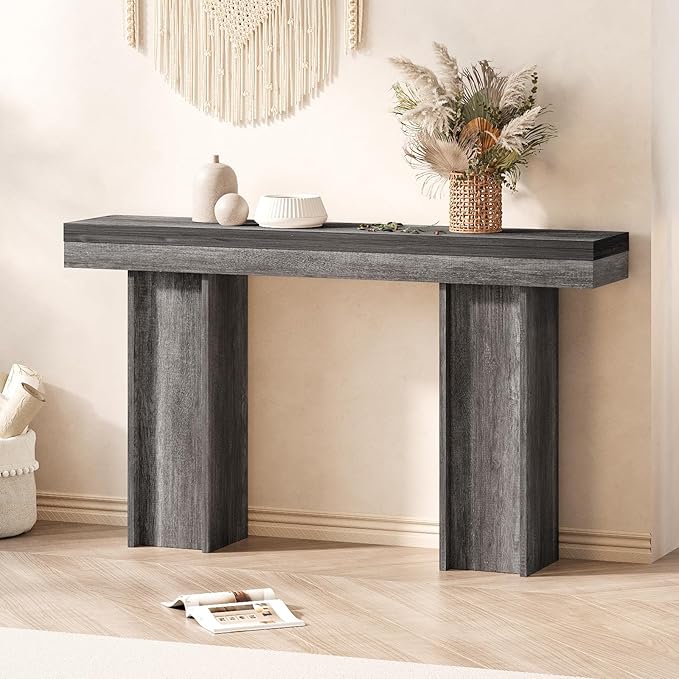 55Inch Farmhouse Console Table,Wooden Rectangular Sofa Table Behind The Couch,Entryway Console Table with Storage for Living Room, Hallway,Entrance (Grey)