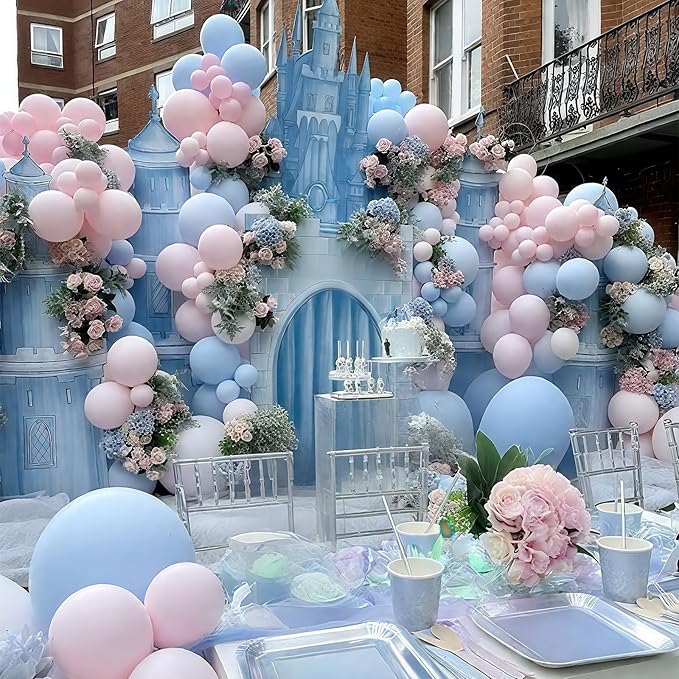 Pink and Blue Balloons 12 Inch Pastel Light Baby Blue Pink White Party Balloon with Confetti Latex Balloons for Gender Reveal Boy or Girl Princess Birthday Bridal Baby Shower Party Decorations