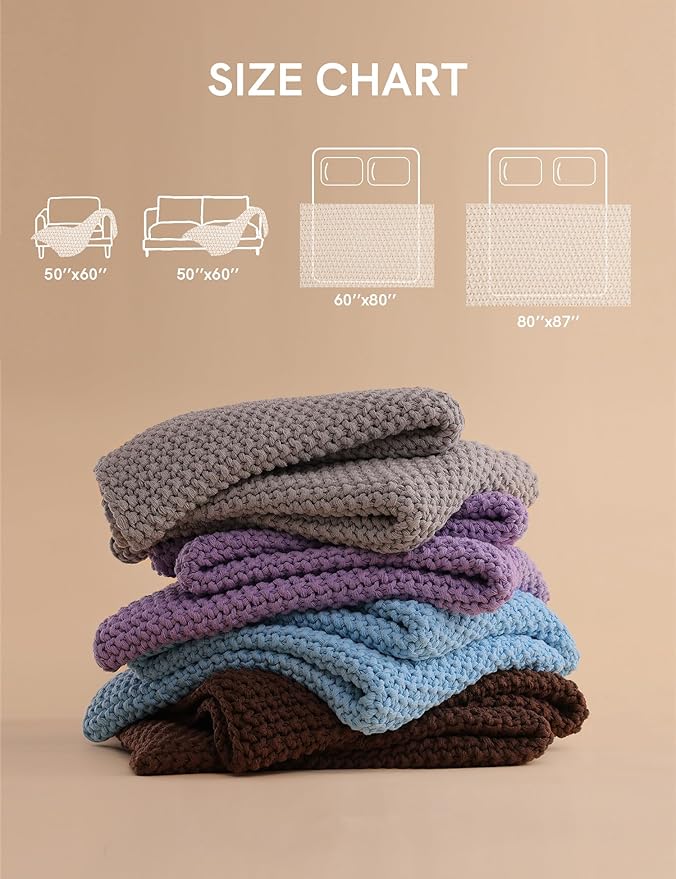 YnM Chunky Cotton Knit Throw Blanket, Cable Knit Throws for Bed Couch Sofa, Comfy & Relaxing, Decorative Piece for Farmhouse Modern Boho Rustic Scandinavian Chic Vibe, Aqua Blue 60x80 Inches
