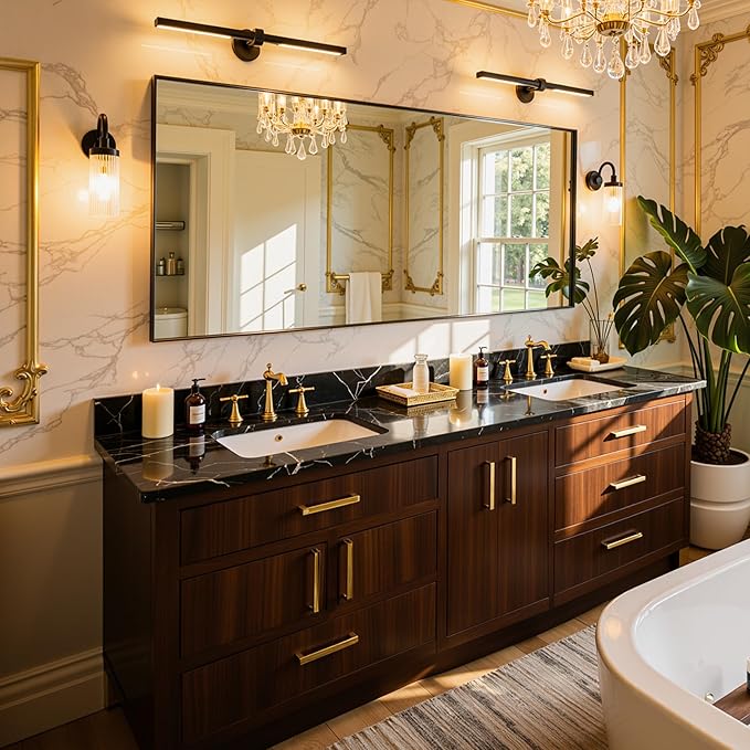 55"x36" Black Framed Bathroom Mirror, Large Rectangular Vanity Mirror, Aluminum Metal Frame, Wall Farmhouse Modern Wall-Mounted Mirrors for Bathroom, Bedroom, Living Room, Over Sink