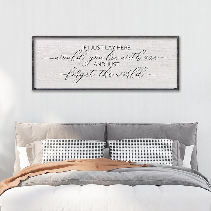 LuZhiQiang If I Lay Here Would You Lie With Me Sign Wall Decor 40"×15" Wood Framed Master Bedroom Above Over Bed Inspirational Wall Art (Black)