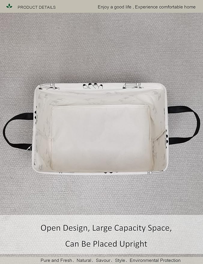 Rectangular Folding Laundry Basket,Canvas Basket,Nersury Hamper,Suitable for Children,Office,Bedroom,Clothes,Toys Storage (REC Cow), 14.9’’L ×10.2’’W×9.05’’H inches