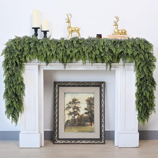 5FT Real Touch Cedar Garland for Fireplace - Artificial Christmas Garlands Realistic Faux Greenery Fake Pine Needles Garland for Holiday,Table, Window,Mantel,Stairs, Home,Indoor Outdoor Decor (1PCS)